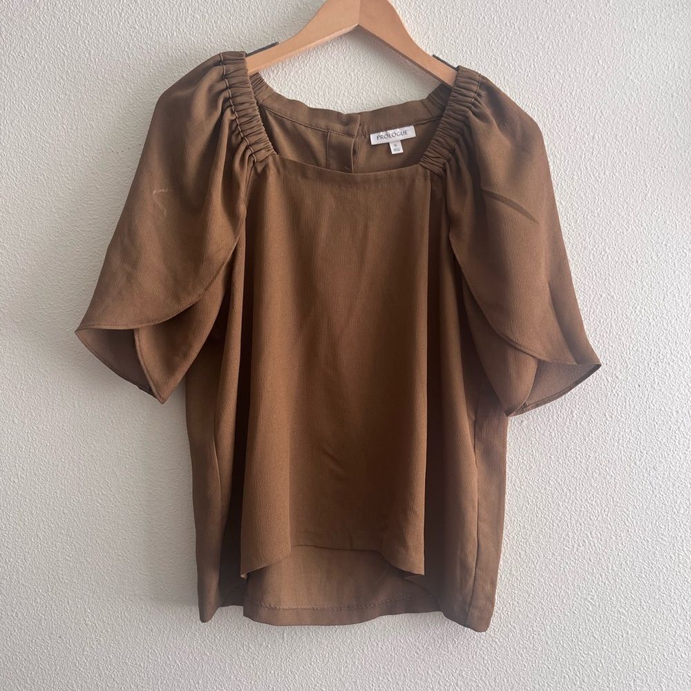 Prologue Brown, Short Sleeve Blouse, Small
